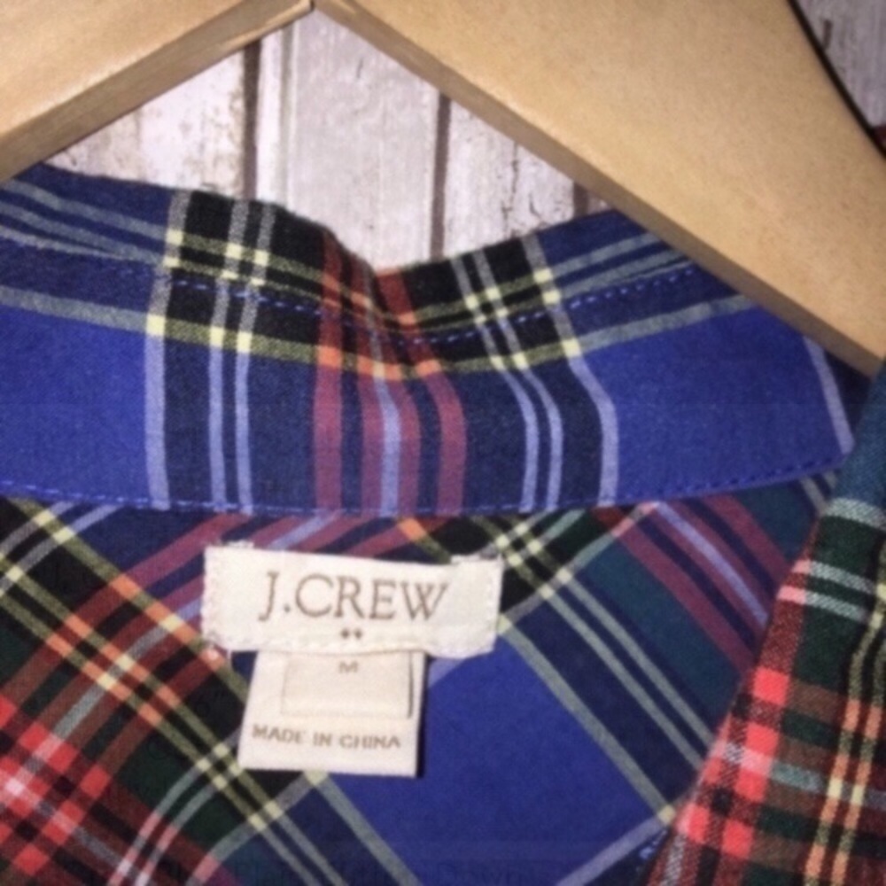 J.Crew Plaid Button Down Blue Red Tartan Cotton Collared Casual Preppy Layering - Picture 5 of 5